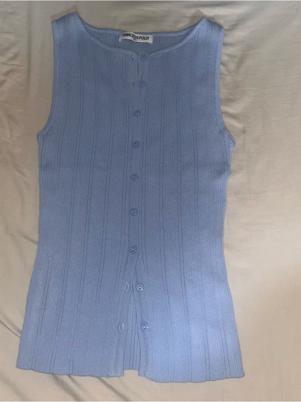Princess Polly Oregano Top - Light Blue Ribbed Boat Neck Tank